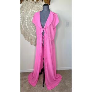 NEW Mentionables Neon Pink Long Sheer Robe Maternity Boudoir Lingerie 1X